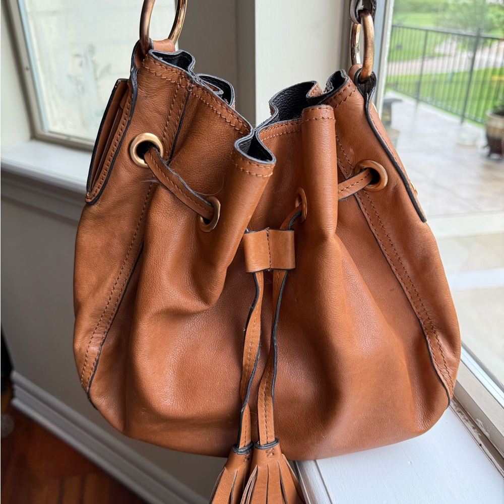 Vintage BCBG Leather Drawstring Bag